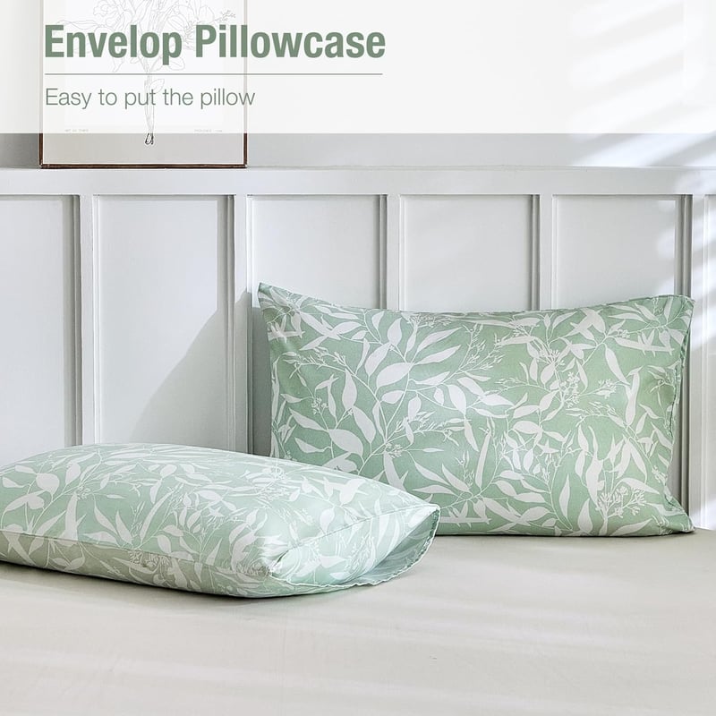Tokokimo világoszöld levél mintás 100% mikroszálas paplanhuzat 220x240 cm, gyűrődésálló, 2 db 65x65 párnahuzat
