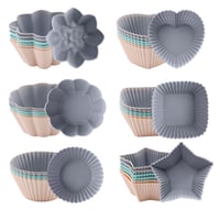 TOKSEO 36 bucăți forme din silicon pentru brioșe, 6 modele diferite, forme de copt reutilizabile antiaderente pentru prăjituri, budinci și torturi (3 culori) 1