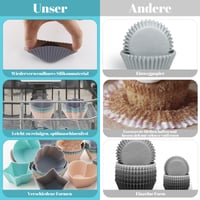 TOKSEO 36 bucăți forme din silicon pentru brioșe, 6 modele diferite, forme de copt reutilizabile antiaderente pentru prăjituri, budinci și torturi (3 culori) 4