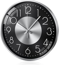 TOKTEKK Hangtalan Falióra - 30 cm Alumínium Kerettel, Ezüst-Fekete Számlappal, Modern Dizájn Nappaliba, Hálószobába, Irodába 1