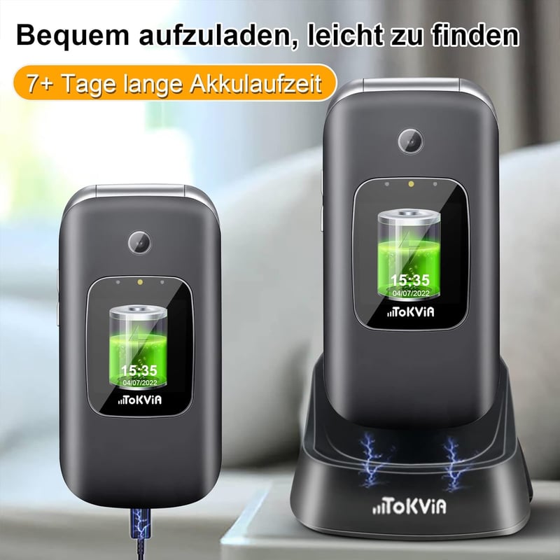 TOKVIA Összecsukható Időseknek Mobil 2.4" Kijelző SOS Gomb Szerződés Nélkül