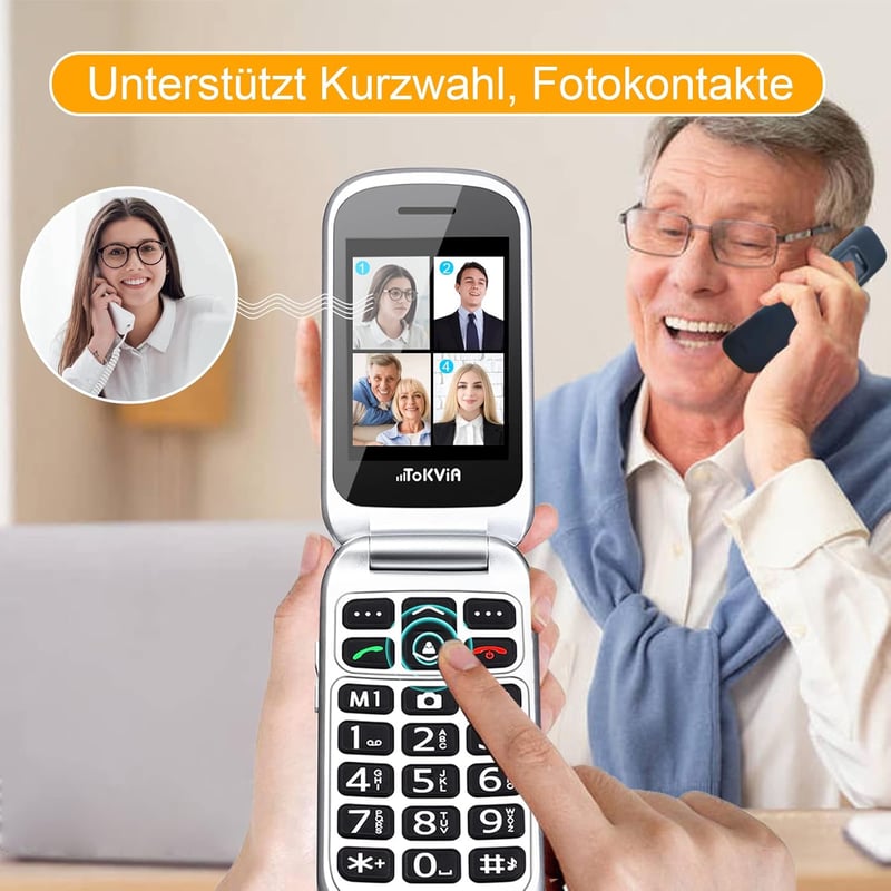 TOKVIA Összecsukható Időseknek Mobil 2.4" Kijelző SOS Gomb Szerződés Nélkül