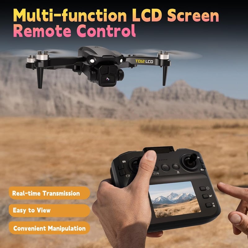 Toladrone TD12LCD Felnőtt Drón Kamerával - Brushless Motor, LCD Kijelző, Valós Idejű Képátvitel, Összecsukható Quadcopter Kezdőknek, 360° Fl