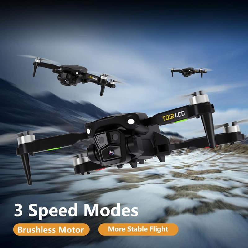 Toladrone TD12LCD Felnőtt Drón Kamerával - Brushless Motor, LCD Kijelző, Valós Idejű Képátvitel, Összecsukható Quadcopter Kezdőknek, 360° Fl