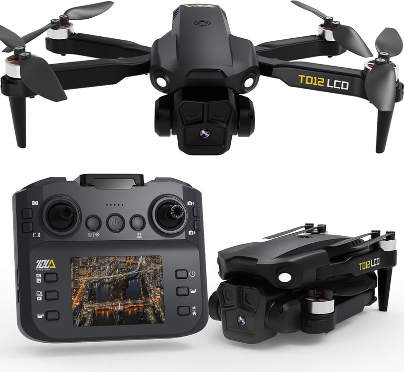 Toladrone TD12LCD Felnőtt Drón Kamerával - Brushless Motor, LCD Kijelző, Valós Idejű Képátvitel, Összecsukható Quadcopter Kezdőknek, 360° Fl