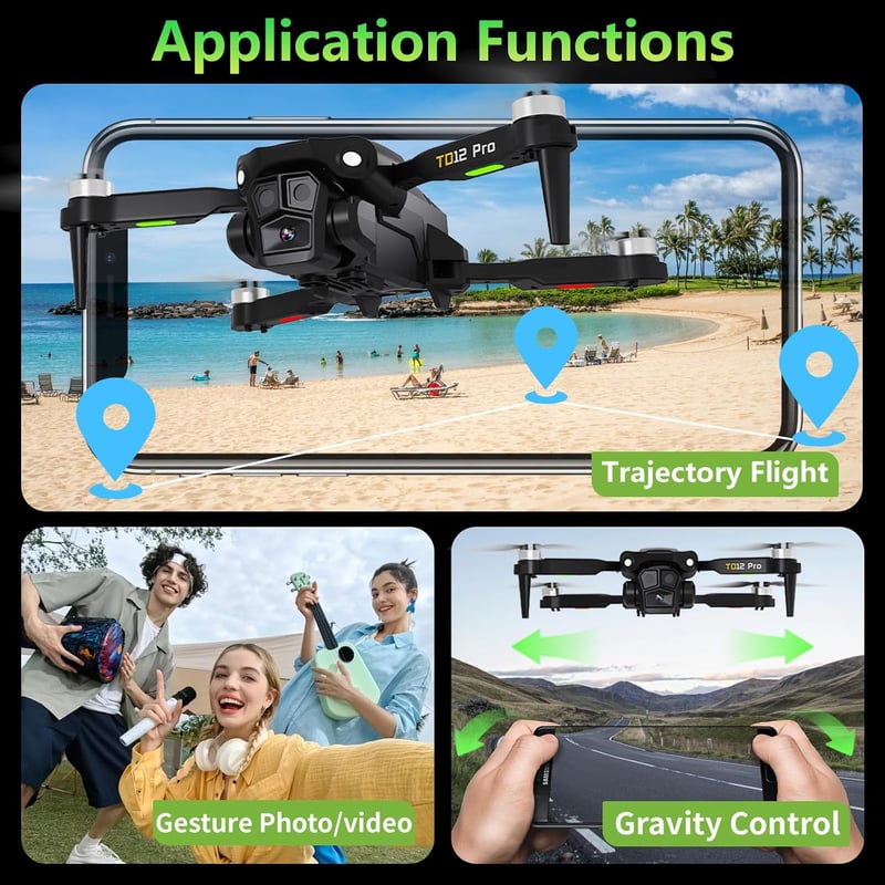 Toladrone TD12PRO hajtogatható mini drón fekete 4K kamerával, optikai flow pozicionálással, egygombos indítás és leszállás, kefe nélküli mot