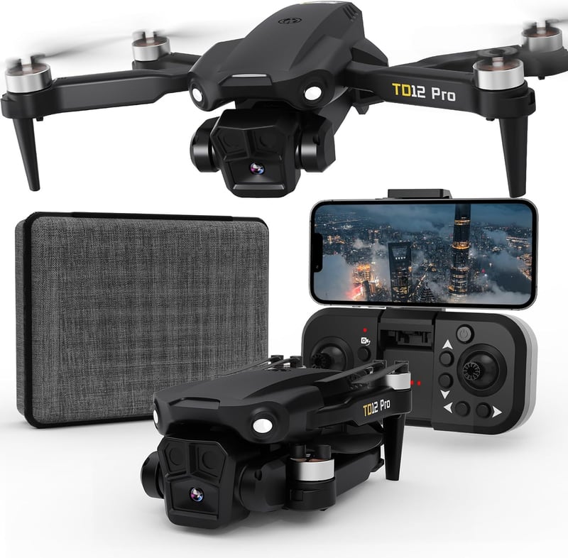 Toladrone TD12PRO hajtogatható mini drón fekete 4K kamerával, optikai flow pozicionálással, egygombos indítás és leszállás, kefe nélküli mot