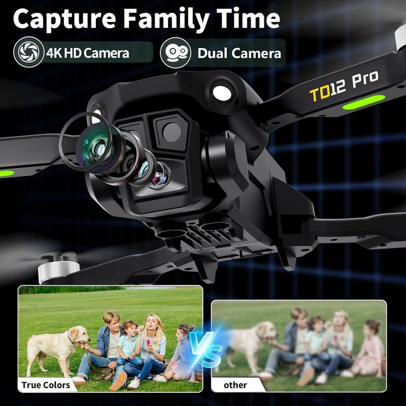 Toladrone TD12PRO összecsukható mini drón 4K kamerával, kefe nélküli quadcopter kezdőknek, 3 szintű szélállóság, app vezérlés, hordtáskával