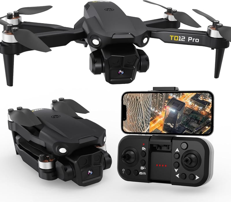 Toladrone TD12PRO összecsukható mini drón 4K kamerával, kefe nélküli quadcopter kezdőknek, 3 szintű szélállóság, app vezérlés, hordtáskával