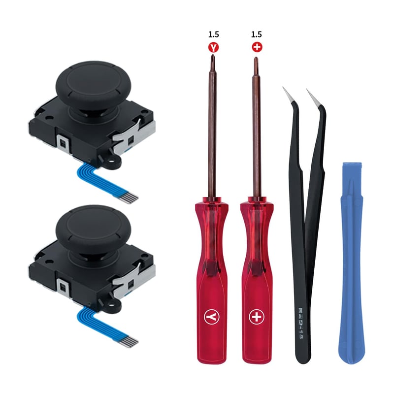 Set de înlocuire joystick analogic 3D Tolesum pentru Nintendo Switch / Switch OLED Joy-Con / Switch Lite, cu capace pentru stick și set de instrumente de reparație, Negru