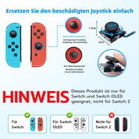 Set de înlocuire joystick analogic 3D Tolesum pentru Nintendo Switch / Switch OLED Joy-Con / Switch Lite, cu capace pentru stick și set de instrumente de reparație, Negru 3