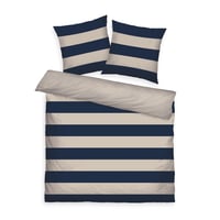 Obliečky TOM TAILOR Bold Stripes Renforcé, 2x 80x80 cm + 200x220 cm, 100% bavlna, modro-béžové (Dark Navy a Sunny Sand), s obojstranným motívom 1