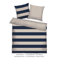 Obliečky TOM TAILOR Bold Stripes Renforcé, 2x 80x80 cm + 200x220 cm, 100% bavlna, modro-béžové (Dark Navy a Sunny Sand), s obojstranným motívom 2