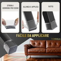 TOMHUA Silikónové chrániče na nohy stoličky, štvorcové, 36 ks, priehľadné, proti poškriabaniu, tiché (19-27 mm) 5