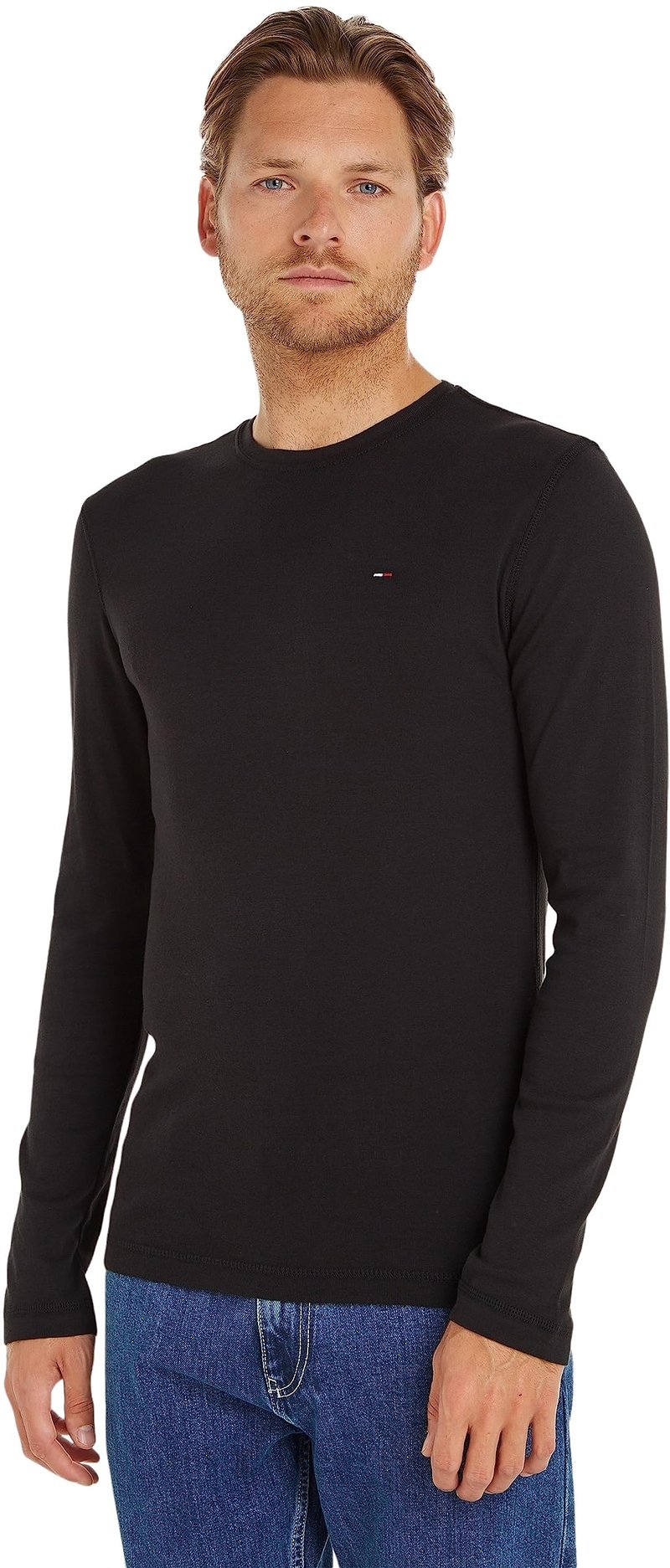 Pánske tričko s dlhým rukávom Tommy Jeans TJM Original Rib – čierne (Tommy Black) – veľkosť L
