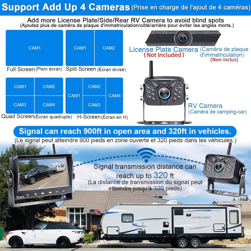 Tomoia Vezeték nélküli Tolatókamera WiFi 7" LCD Monitor DVR Kamiónhoz