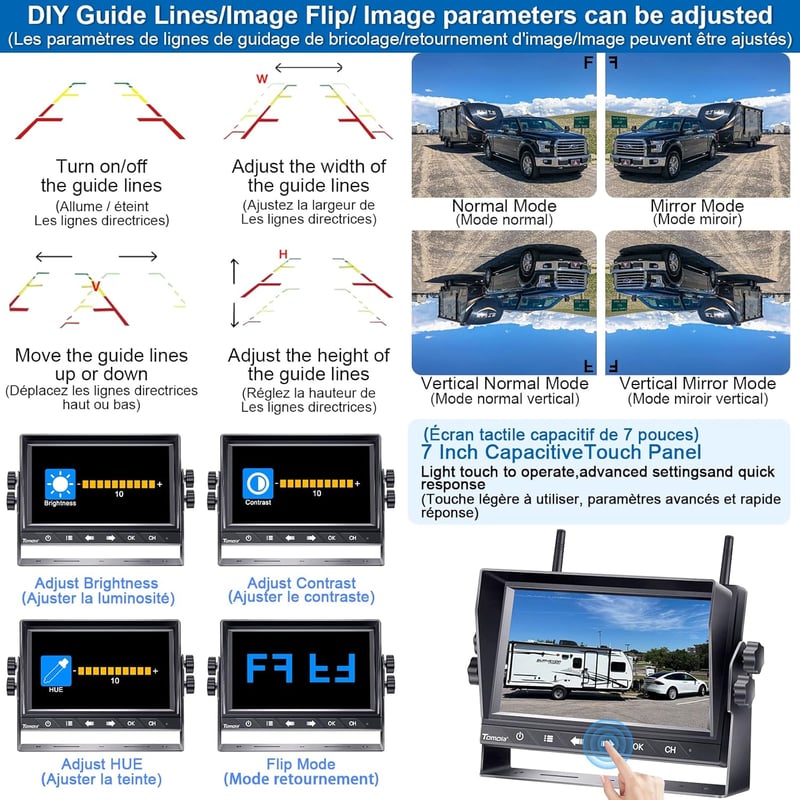 Tomoia Vezeték nélküli Tolatókamera WiFi 7" LCD Monitor DVR Kamiónhoz
