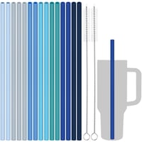 Tomorotec 15 kom. višekratnih silikonskih slamki za Stanley čaše, 31 cm, s 2 četke za čišćenje, za čaše od 40oz/30oz/20oz, bez BPA, perivo u perilici posuđa, morske boje 1