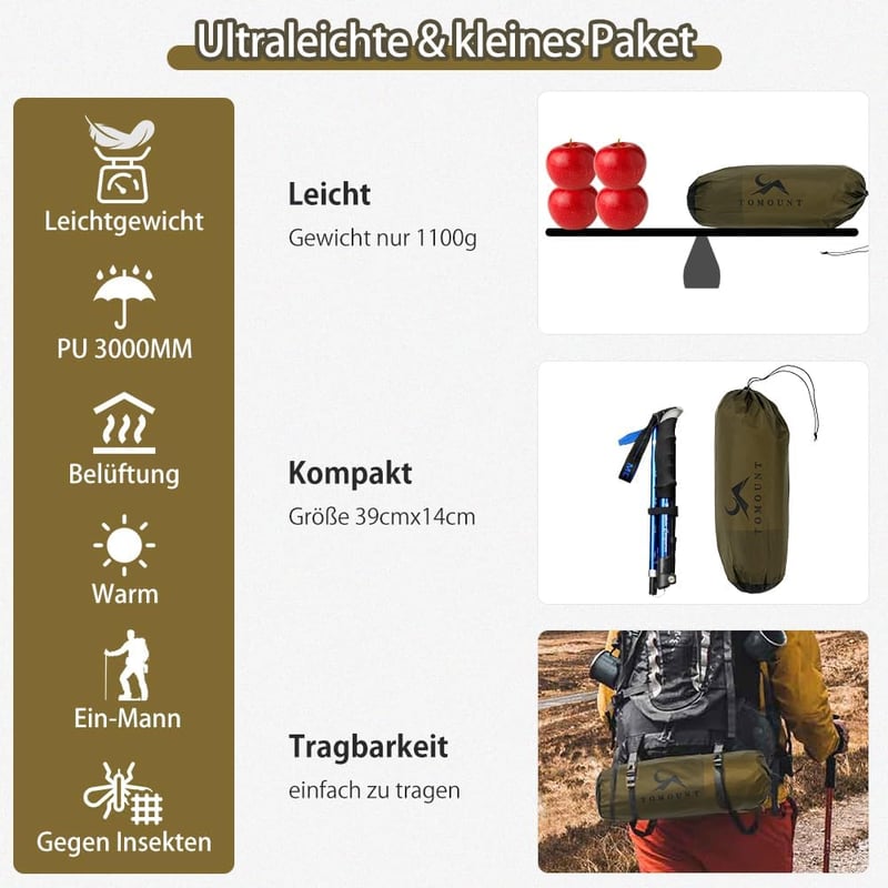 TOMOUNT Ultralight 1 személyes vízálló bivy sátor trekking kempingezéshez