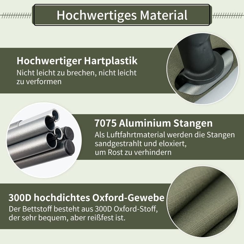 TOMOUNT ultralight alumínium kemping ágy, összecsukható hordozható kempingágy zöld - Green