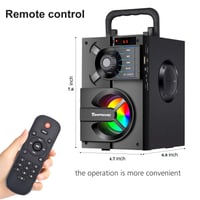 TOMPROAD Bluetooth reproduktor so subwooferom, prenosný bezdrôtový stereo párty reproduktor s FM rádiom, diaľkovým ovládaním a LED svetlom, čierny 4