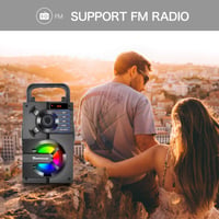 TOMPROAD Bluetooth reproduktor so subwooferom, prenosný bezdrôtový stereo párty reproduktor s FM rádiom, diaľkovým ovládaním a LED svetlom, čierny 3