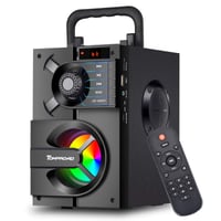 TOMPROAD Bluetooth reproduktor so subwooferom, prenosný bezdrôtový stereo párty reproduktor s FM rádiom, diaľkovým ovládaním a LED svetlom, čierny 1