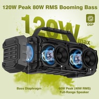 Prenosný Bluetooth reproduktor TOMPROAD 120W špičkový výkon (80W RMS), párovanie TWS, hlboké basy, Hi-Fi, vodoodolnosť IPX6, DSP boombox na vonkajšie použitie, čierny 2