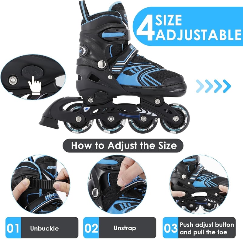 TOMSHOO Inline Roller Skates LED Kerekekkel, Állítható Méret, Gyerekek és Felnőttek