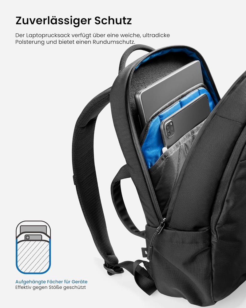 tomtoc 15,6" Laptop Hátizsák 20L Fekete Munka Napi Használat