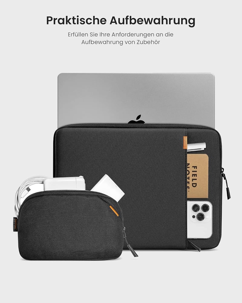 tomtoc 360 fok laptop táska tok 16 hüvelykes MacBook Pro, ASUS Vivobook 16 tartozék zsebbel sötétszürke
