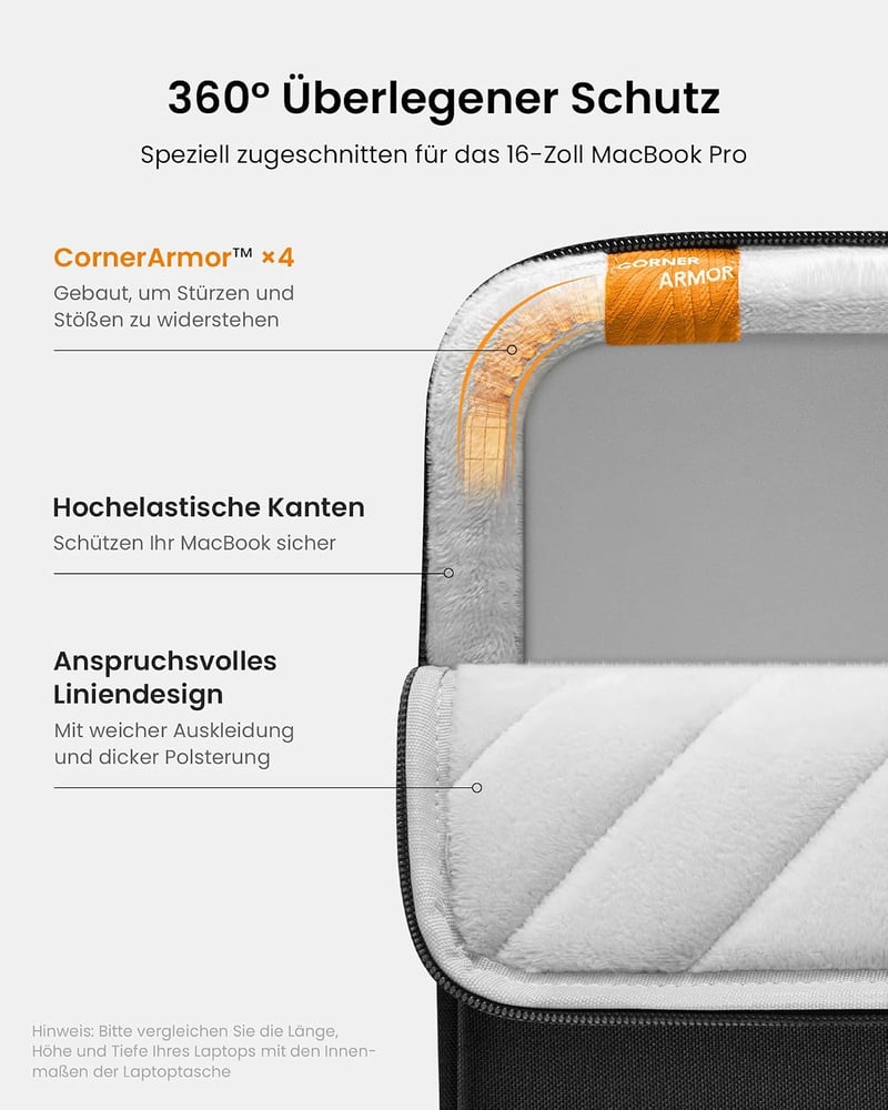 tomtoc 360 fok laptop táska tok 16 hüvelykes MacBook Pro, ASUS Vivobook 16 tartozék zsebbel sötétszürke