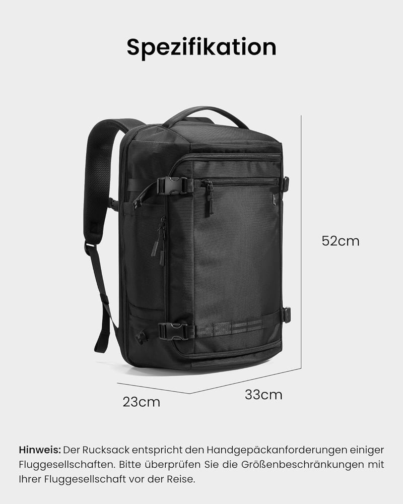 tomtoc 38L utazási hátizsák TSA zárral, 15,6-17,3" laptop, fedélzeti poggyász