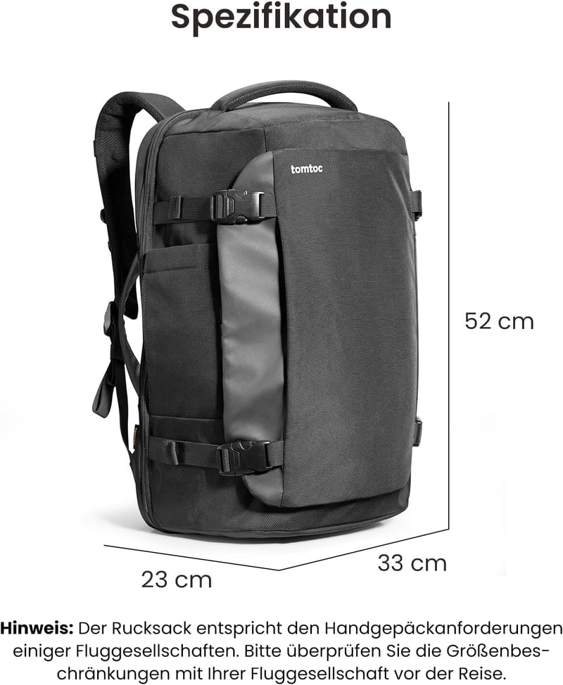 tomtoc 40L Utazó Hátizsák TSA Barát Kézipoggyász 15.6-17 Colos Laptophoz, Repülőgépre Vihető Vízlepergető Táska Hétvégi Utazásokhoz