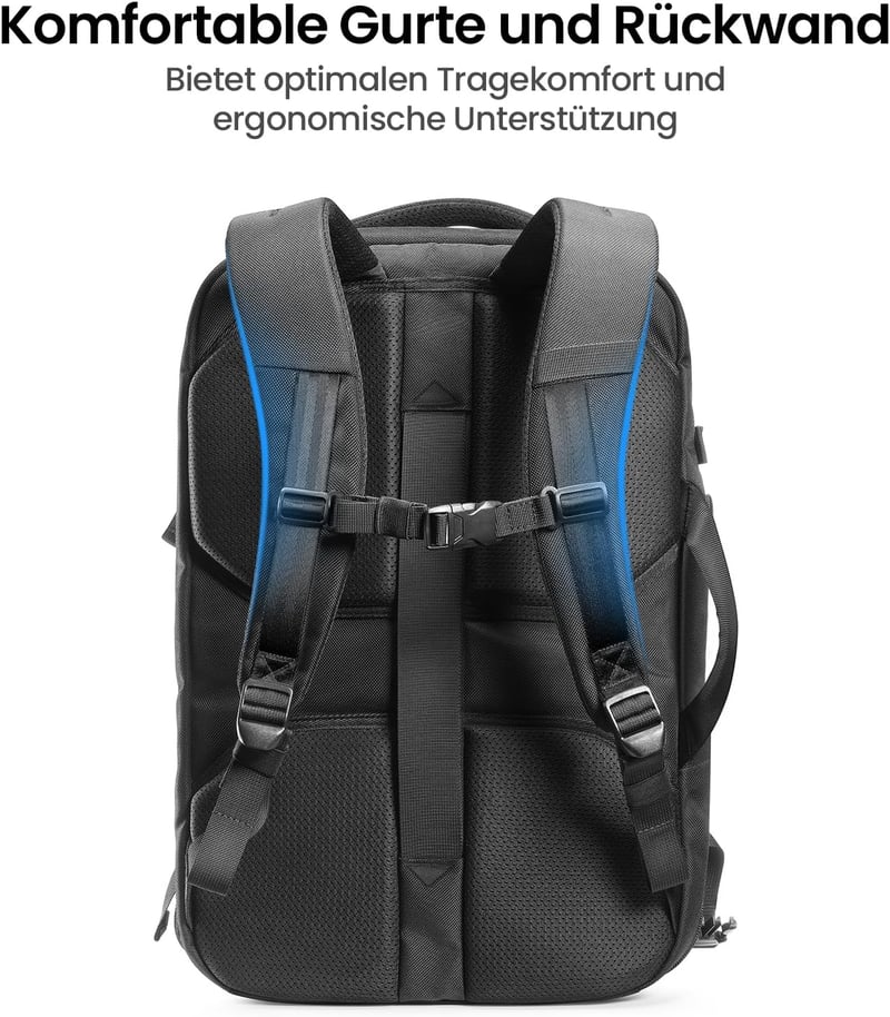 tomtoc 40L Utazó Hátizsák TSA Barát Kézipoggyász 15.6-17 Colos Laptophoz, Repülőgépre Vihető Vízlepergető Táska Hétvégi Utazásokhoz