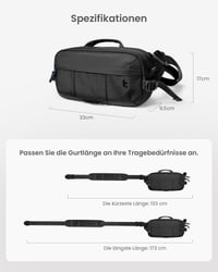 tomtoc 5,5 l crossbody taška pre mužov, ramenná taška z Cordura nylonu, kompatibilná s iPad Mini, ROG Ally X, Steam Deck, vodoodolná, čierna 8