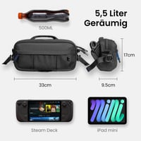 tomtoc 5,5 l crossbody taška pre mužov, ramenná taška z Cordura nylonu, kompatibilná s iPad Mini, ROG Ally X, Steam Deck, vodoodolná, čierna 5