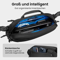 tomtoc 5,5 l crossbody taška pre mužov, ramenná taška z Cordura nylonu, kompatibilná s iPad Mini, ROG Ally X, Steam Deck, vodoodolná, čierna 4