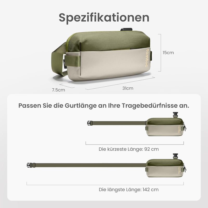 tomtoc Explorer-T21 férfi válltáska 3L, vízálló EDC crossbody táska iPad Mini 7-hez, olívazöld - S, Olive Green