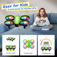 Tomzon A23 Mini Drón Gyerekeknek LED Világítással - RC Quadcopter Magasságtartással, 3D Flip, 5 Fénymód, 2 Akkumulátor, Kezdőknek, Zöld 2