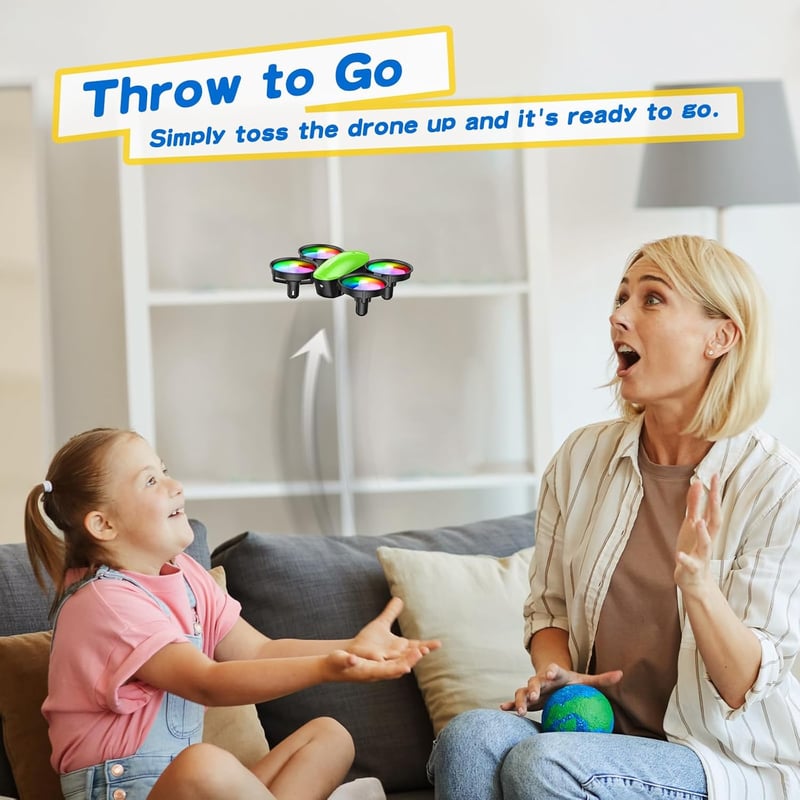 Tomzon A23 Mini Drón Gyerekeknek LED Világítással - RC Quadcopter Magasságtartással, 3D Flip, 5 Fénymód, 2 Akkumulátor, Kezdőknek, Zöld