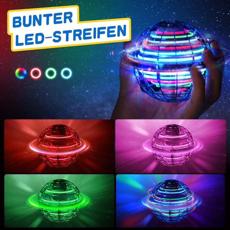 Tomzon Hoverball Repülő Labda RGB LED Fényekkel - Mini Drón Gyerekeknek, Kék Lebegő Játék, USB Tölthető, 15 Perc Repülési Idő, Beltéri-Külté