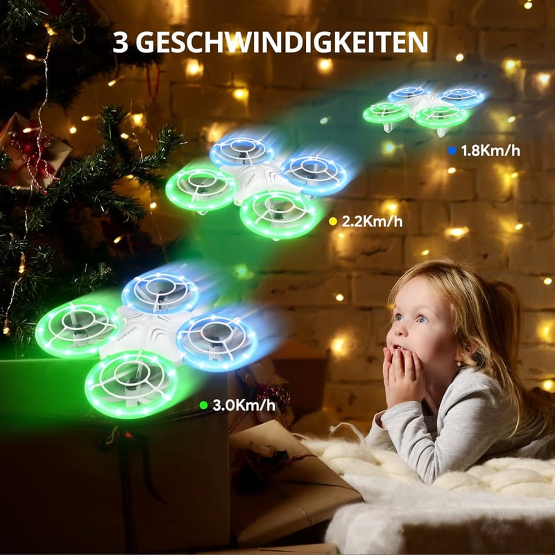 TOMZON Mini Drón Gyerekeknek - Kék-Zöld LED Világítás, 2 Akkumulátor, Fejnélküli Mód, 3D Flip, Körrepülés Funkció, Kezdő Pilótáknak