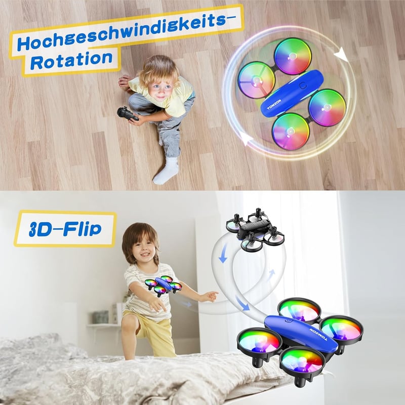 Tomzon Mini Drón Gyerekeknek - LED Világítással, 18 Perc Repülési Idővel, Távirányítós Helikopter, Propellervédelemmel, 3D Flip és Körkörös 