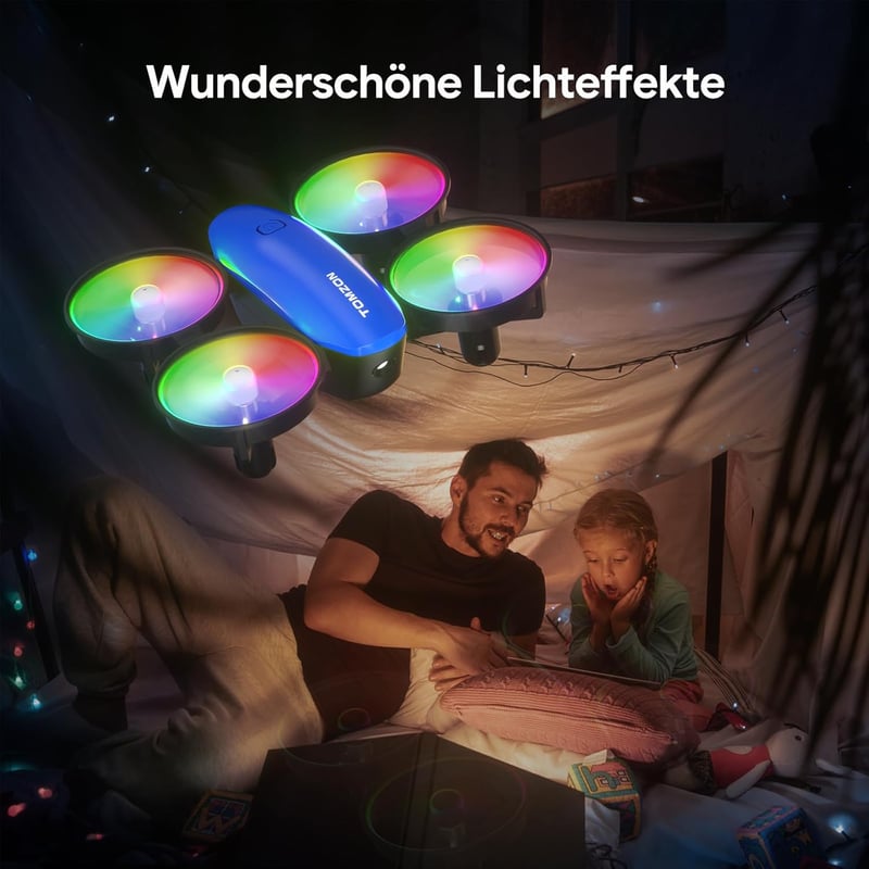 Tomzon Mini Drón Gyerekeknek - LED Világítással, 18 Perc Repülési Idővel, Távirányítós Helikopter, Propellervédelemmel, 3D Flip és Körkörös 
