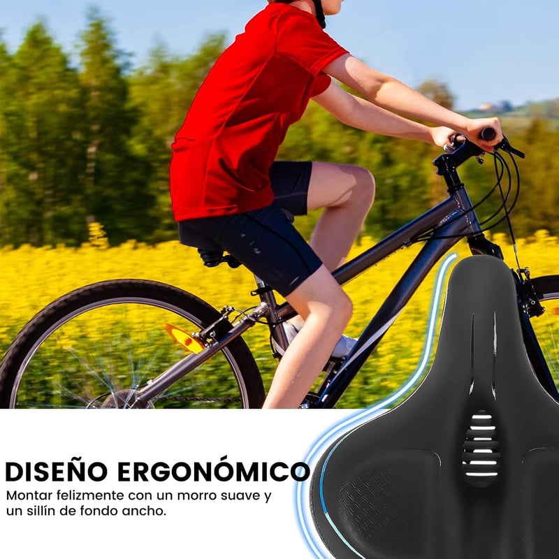 TONBUX extra nagy kerékpárnyereg vízálló, légáteresztő, ergonomikus, MTB Citybike országúti és e-bike kerékpárhoz, fekete kék peremmel