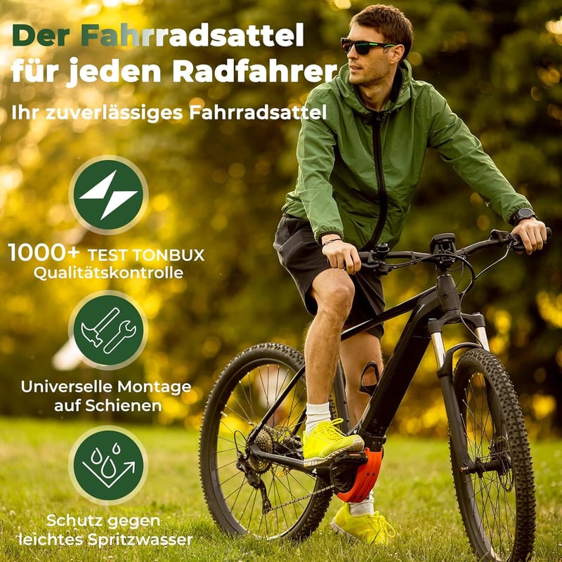 TONBUX Kerékpár Nyereg Gél Párnázással - Vízálló, Légáteresztő Unisex Bicikli Ülés Fényvisszaverővel - Országúti, Városi és MTB Kerékpárokho