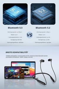 Căști Bluetooth 5.3 TONEMAC N8A cu bandă pentru gât și microfon, anulare a zgomotului ENC, 40 de ore de redare, pentru antrenament și alergare 3