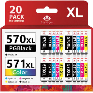 Toner Kingdom 20 kom. PGI-570XL CLI-571XL kompatibilni spremnici s tintom za Canon PIXMA MG5750 MG5751 MG5752 MG5753 MG6850 MG6851 MG6852 TS5050 TS5051