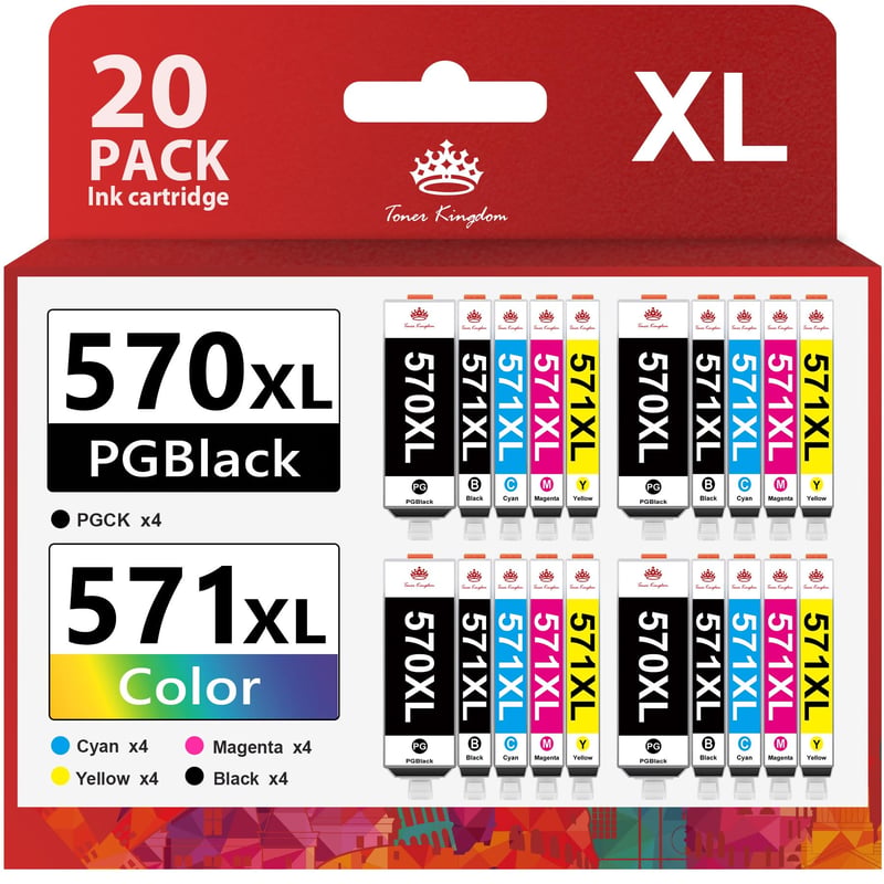 Toner Kingdom 20 ks PGI-570XL CLI-571XL Kompatibilná atramentová kazeta pre Canon PIXMA MG5750 MG5751 MG5752 MG5753 MG6850 MG6851 MG6852 TS5050 TS5051
